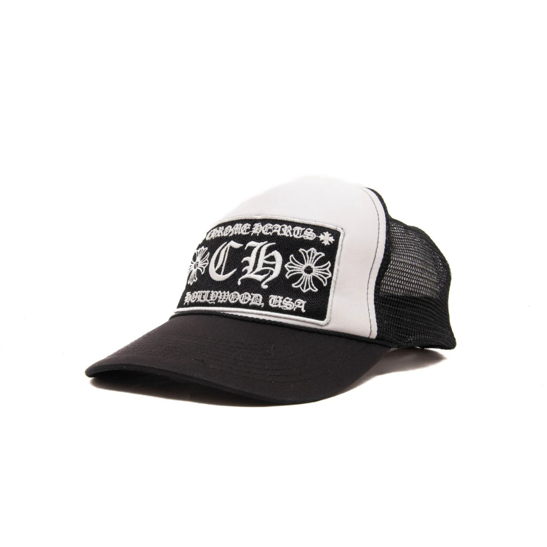 Chrome Hearts CH Hollywood Trucker Cap — Black / White