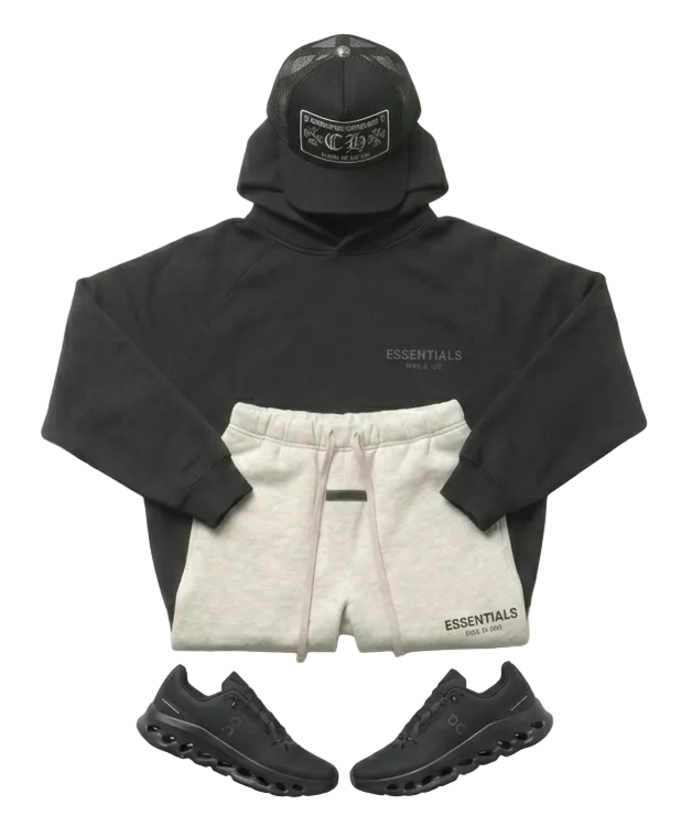 Outfit Complet Streetwear — Essentials Hoodie + Jogging + Chrome Hearts Cap + ASICS
